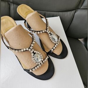 Rhinestone black sandals 8.5